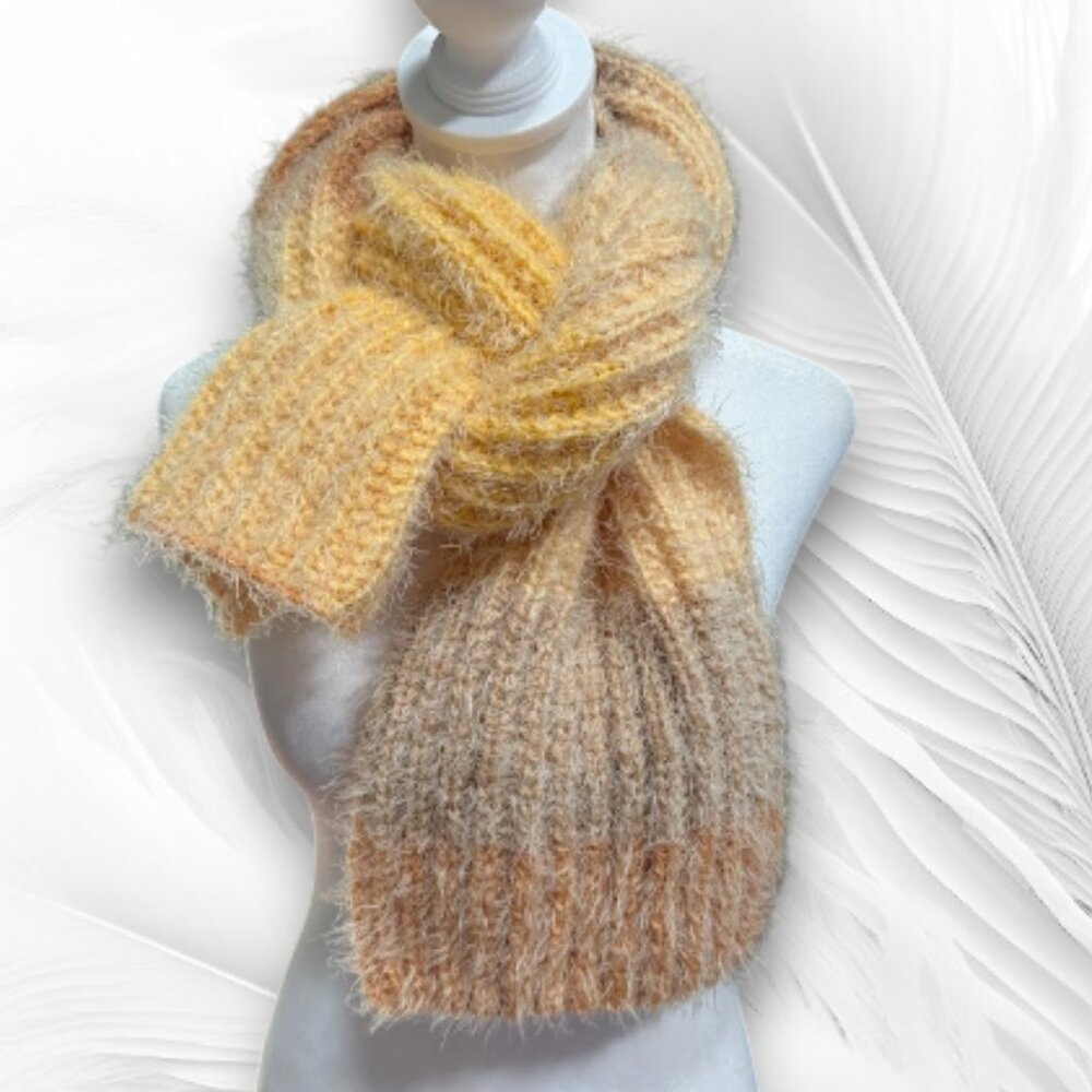 Handmade Soft Yellow Beige Fluffy Knit Scarf Vest